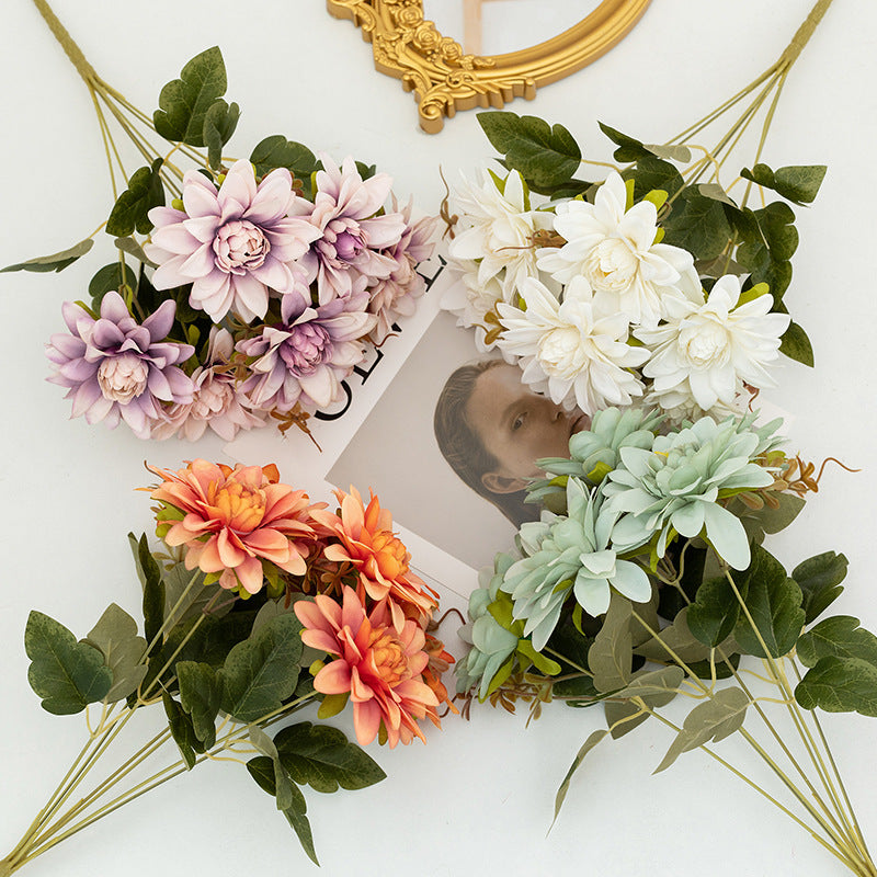 16 Inch Artificial Dahlia Bush Flowers 10 Pcs Silk Dahlia Arrangement Bulk Wholesale