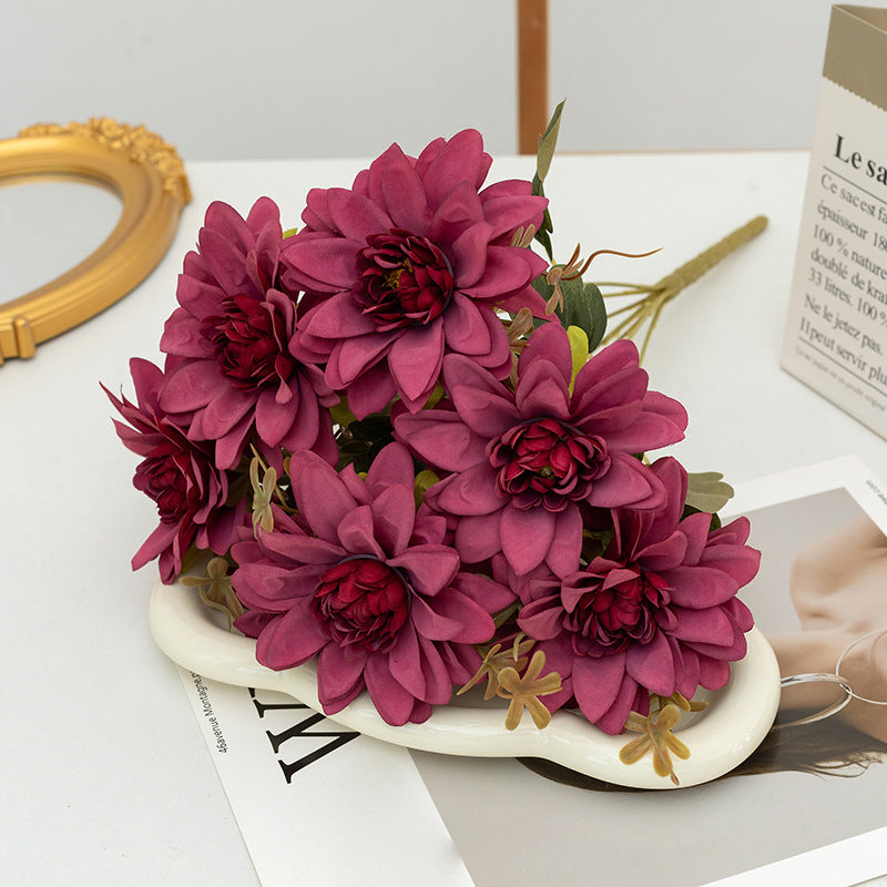 16 Inch Artificial Dahlia Bush Flowers 10 Pcs Silk Dahlia Arrangement Bulk Wholesale