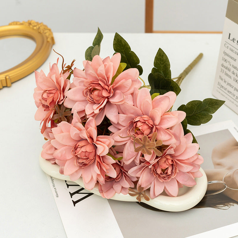 16 Inch Artificial Dahlia Bush Flowers 10 Pcs Silk Dahlia Arrangement Bulk Wholesale