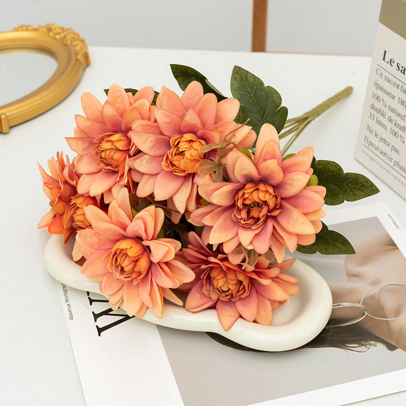 16 Inch Artificial Dahlia Bush Flowers 10 Pcs Silk Dahlia Arrangement Bulk Wholesale