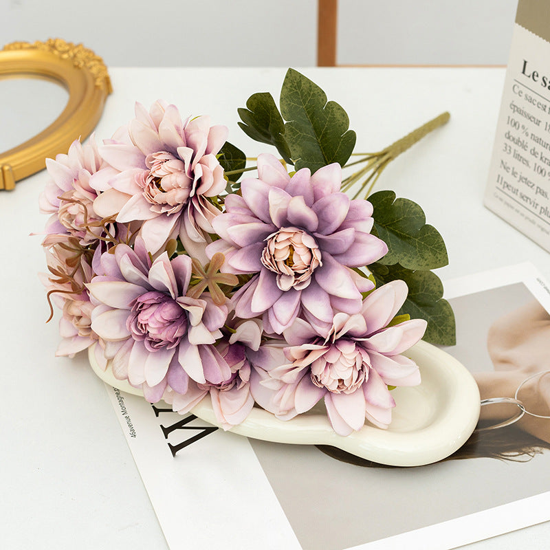 16 Inch Artificial Dahlia Bush Flowers 10 Pcs Silk Dahlia Arrangement Bulk Wholesale