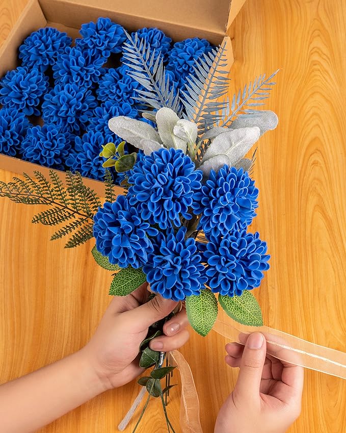 Artificial Dahlia Flowers 50 Pcs with Stem 1970s Theme Wedding Floral Bulk for Centerpieces Arrangements