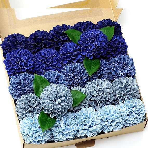 Artificial Dahlia Flowers 50 Pcs with Stem 1970s Theme Wedding Floral Bulk for Centerpieces Arrangements