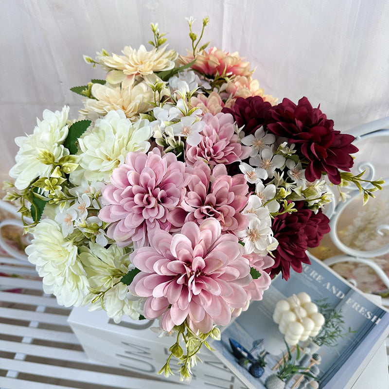 15.7 Inch Dahlia Mix Bush 9 Stems Silk Artificial Flowers Bulk Wholesale