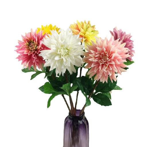 27.9 Inch Dahlia Stem 6 Pcs Real Touch Artificial Flowers Faux Silk Bulk