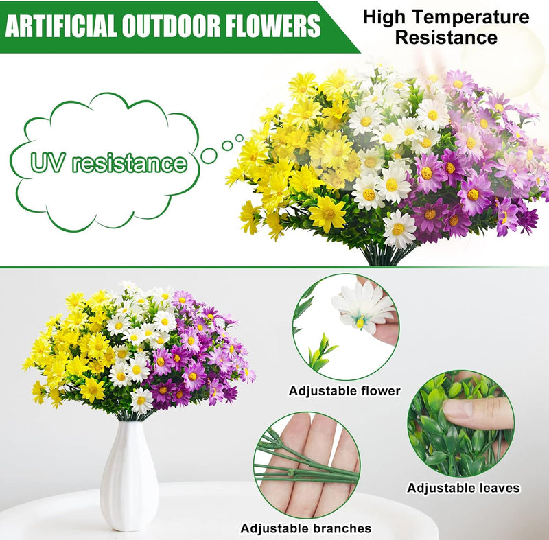 Artificial Daisy Flowers 50 Pcs UV Resistant Outdoor Shrubs Bulk Silk Plants
