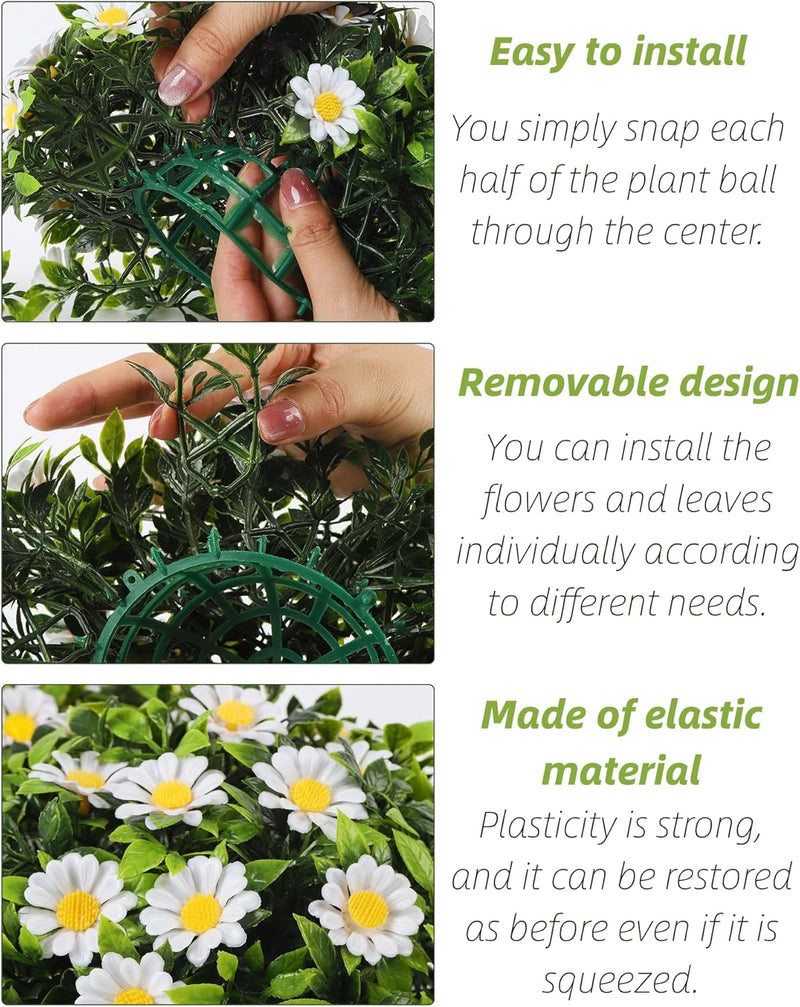 9.8 Inch Artificial Daisy Topiary Ball Hanging Faux Plant, Bulk Quantity