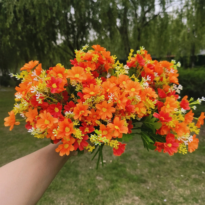 12 Inch 8 Pcs Artificial Fall Daisy Flowers Orange Yellow Silk Plants for Garden Outdoors