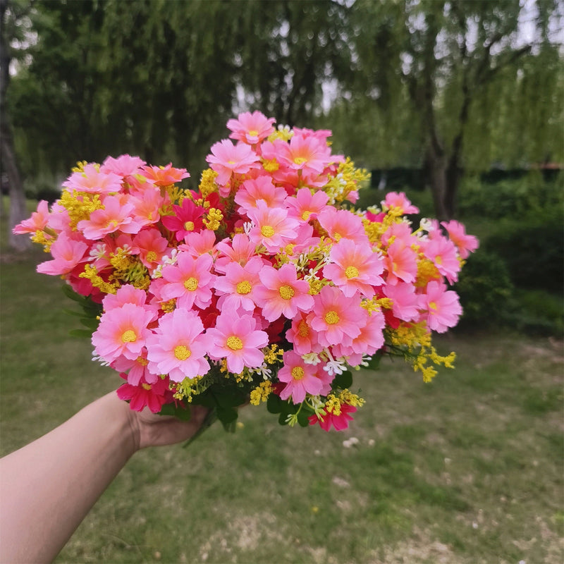 12 Inch 8 Pcs Artificial Fall Daisy Flowers Orange Yellow Silk Plants for Garden Outdoors