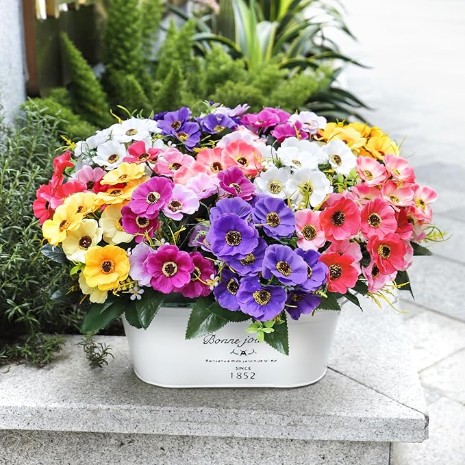 6 Bundles Artificial Daisy Bush Flowers for Outdoors Garden Porch Window Box