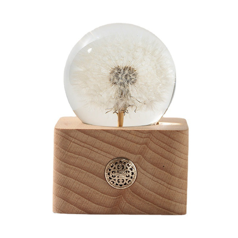 Preserved Dandelion Crystal Ball Ornament with Light, Bulk Gift Decorative Display