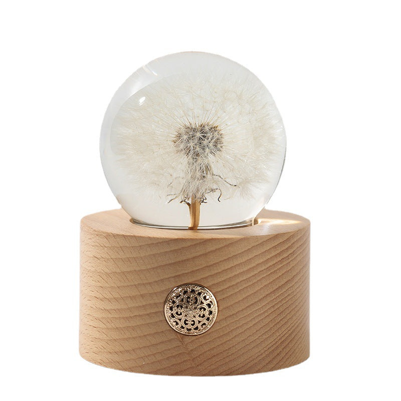 Preserved Dandelion Crystal Ball Ornament with Light, Bulk Gift Decorative Display