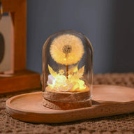 Dandelion Preserved Flower Night Light - Glass Cloche Table Decor Lamp