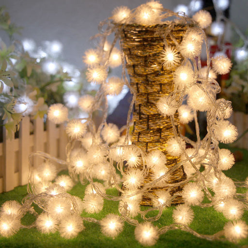 Dandelion LED String Lights 10 Ft 20 Fluffy Ball Bulbs Warm White Decorative Lamp