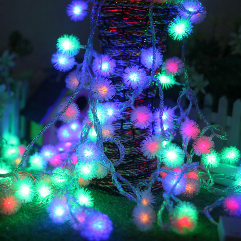 Dandelion LED String Lights 10 Ft 20 Fluffy Ball Bulbs Warm White Decorative Lamp