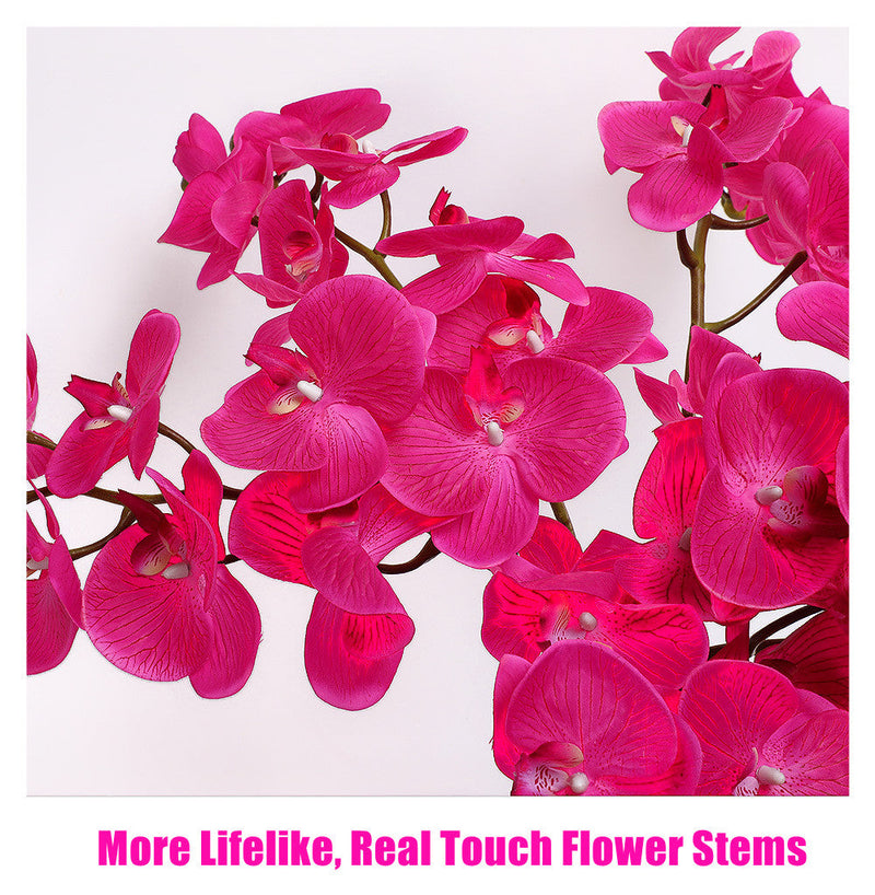 39 Inch Deep Magenta Phalaenopsis Orchid Stems, 6 Pcs, Real Touch Artificial Flowers
