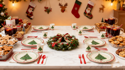 Christmas Party Supplies Set - Disposable Cups, Plates, Napkins for Holiday Party Decor & Dining