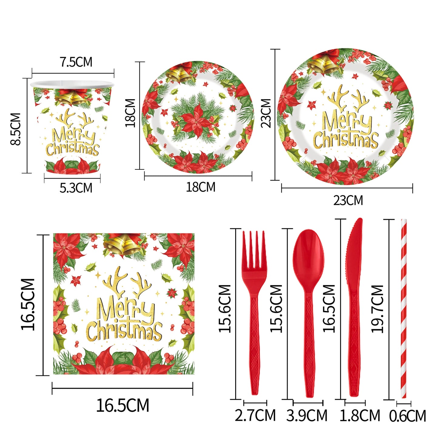 Christmas Party Supplies Set - Disposable Cups, Plates, Napkins for Holiday Party Decor & Dining