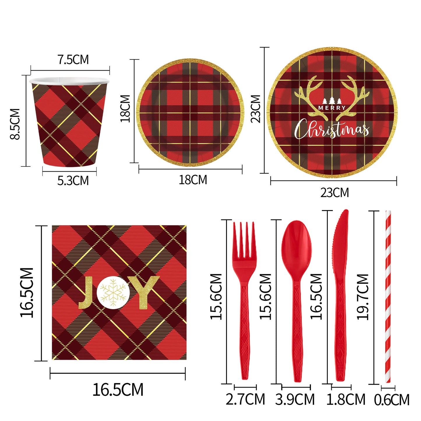 Christmas Party Supplies Set - Disposable Cups, Plates, Napkins for Holiday Party Decor & Dining