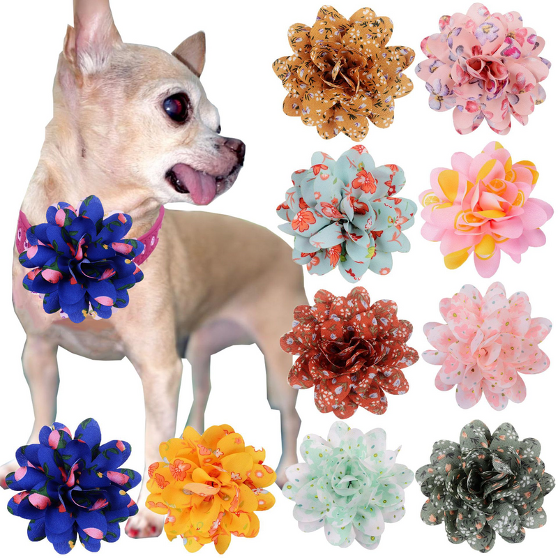 10 Pcs Silk Artificial Pet Flower Bow Ties Collar Accessories for Wedding Photo Props