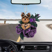 Artificial Purple Rose Dog Car Mirror Hanging Decoration Interior Accessory