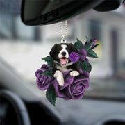 Artificial Purple Rose Dog Car Mirror Hanging Decoration Interior Accessory