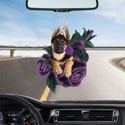 Artificial Purple Rose Dog Car Mirror Hanging Decoration Interior Accessory