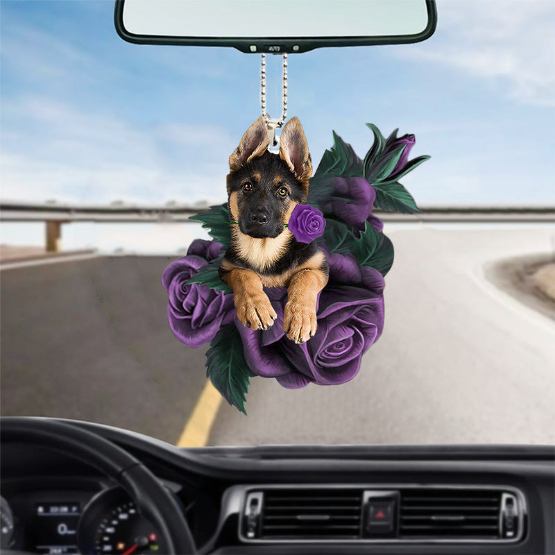 Artificial Purple Rose Dog Car Mirror Hanging Decoration Interior Accessory