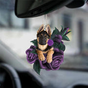 Artificial Purple Rose Dog Car Mirror Hanging Decoration Interior Accessory