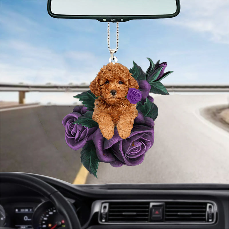 Artificial Purple Rose Dog Car Mirror Hanging Decoration Interior Accessory