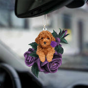 Artificial Purple Rose Dog Car Mirror Hanging Decoration Interior Accessory