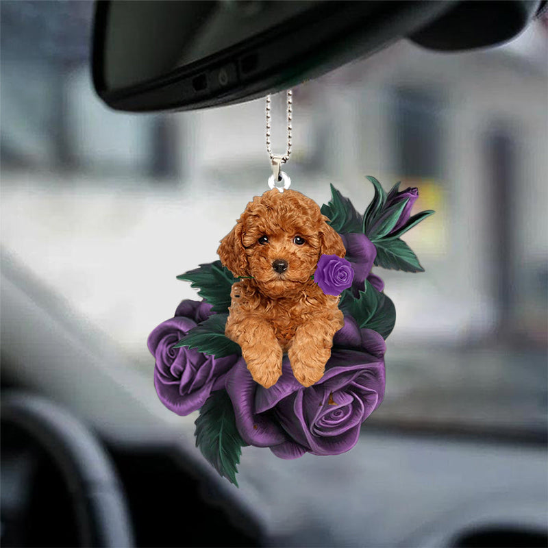 Artificial Purple Rose Dog Car Mirror Hanging Decoration Interior Accessory