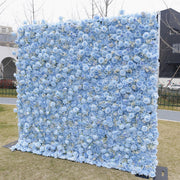 3D Blue Rose Artificial Flower Wall Mat with Baby's Breath, Fabric Backdrop, Bulk Wholesale