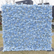 3D Blue Rose Artificial Flower Wall Mat with Baby's Breath, Fabric Backdrop, Bulk Wholesale