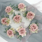 Dusty Rose Artificial Flower Corsage Bracelet, 1 Pc, Wedding and Festival Accessory