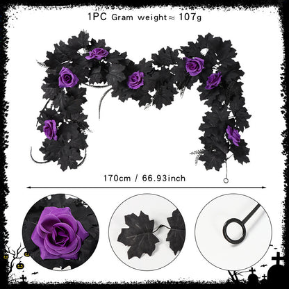 Christmas/Halloween Faux Vine Garland - Black Artificial Maple Leaf Vine for Home & Wedding 67 Inches Long