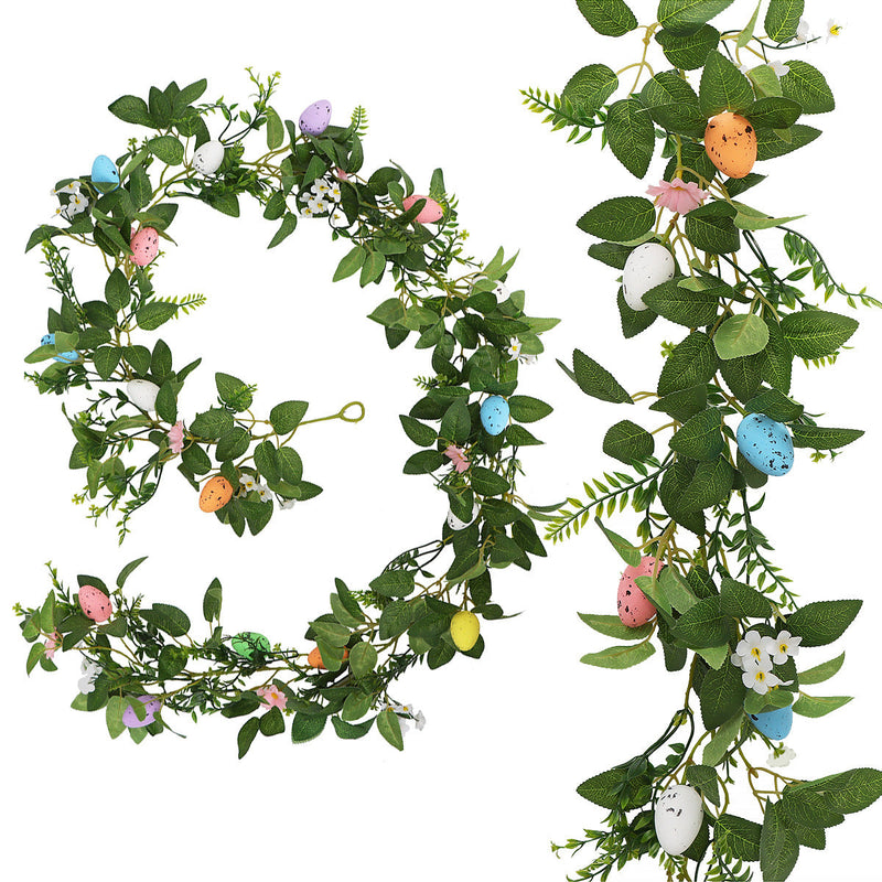 6.5 Ft Artificial Easter Garland with Eggs, Bulk Decorative Spring Wreath