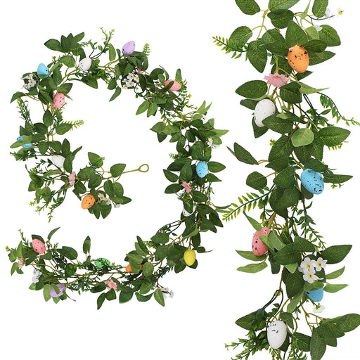 6.5 Ft Artificial Easter Garland with Eggs, Bulk Decorative Spring Wreath