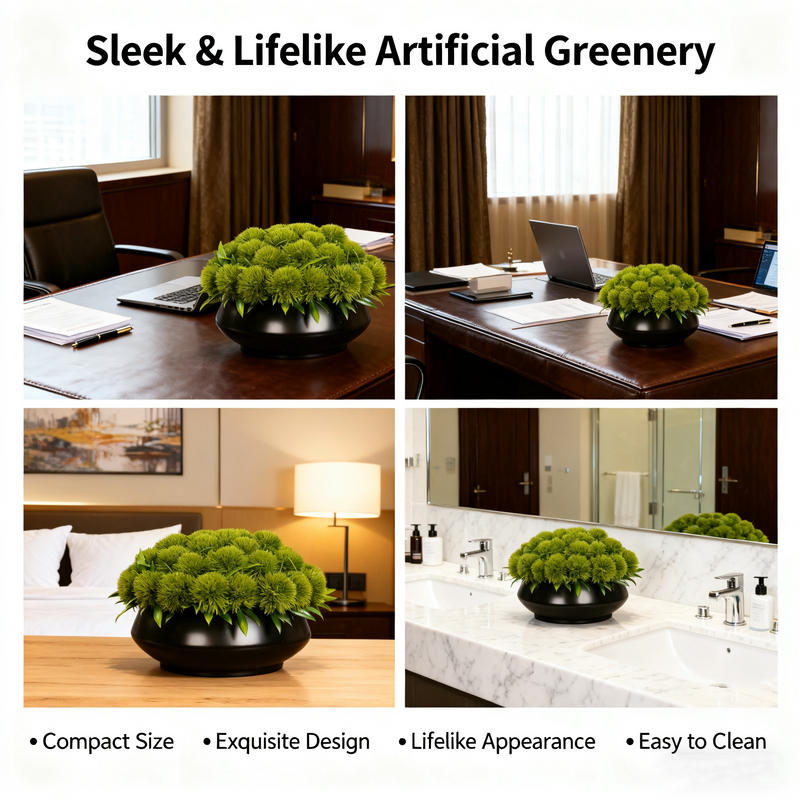 Artificial Greenery Floral Arrangement with Vase, Bulk Set for Guest Rooms, Suites & Bathrooms