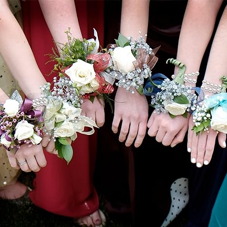 10 Pcs Elastic Pearl Wrist Bracelets Bands for DIY Wedding Corsage Flowers Accessories Bulk