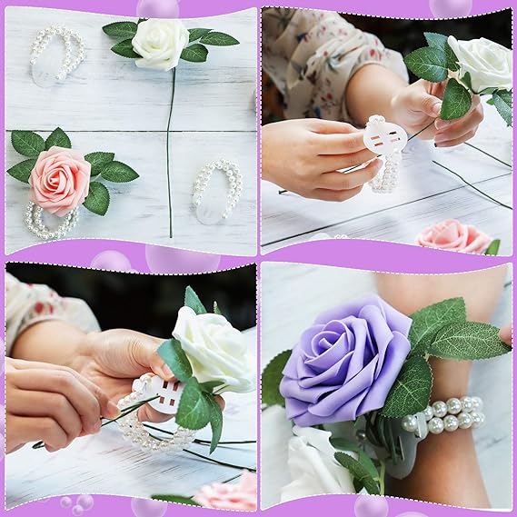 10 Pcs Elastic Pearl Wrist Bracelets Bands for DIY Wedding Corsage Flowers Accessories Bulk