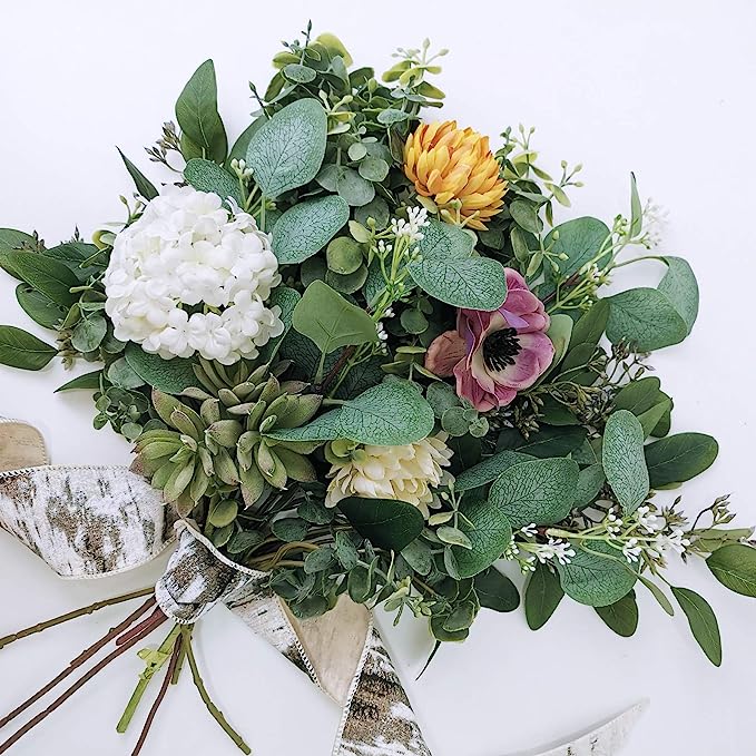 20 Pcs Artificial Eucalyptus Greenery Stems with White Seeds, 12 Inch Rustic Farmhouse Floral Arrangement Decor