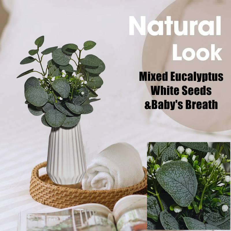 14 Inch Artificial Eucalyptus Plant in Vase, Potted Silk Green Foliage for Bedroom Bathroom Shelves, Bulk Quantity