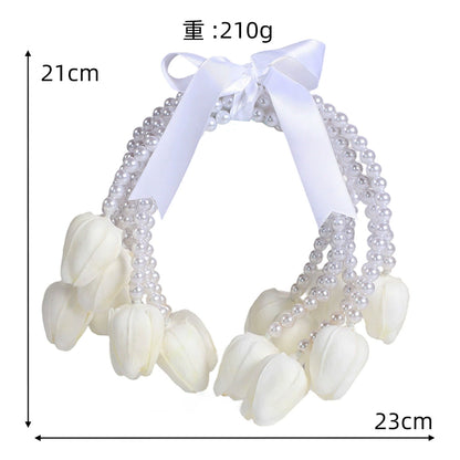 European Style Calla Lily Pearl Chain Waterfall Bridal Bouquet - Elegant Wedding Handheld Bouquet