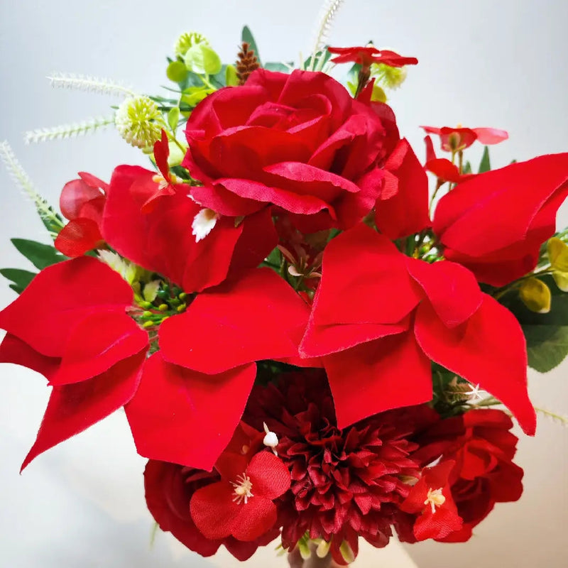 19 Inch Artificial Velvet Silk Christmas Poinsettia Bush Bouquet, Bulk Quantity