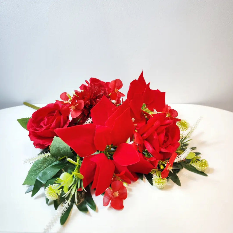 19 Inch Artificial Velvet Silk Christmas Poinsettia Bush Bouquet, Bulk Quantity