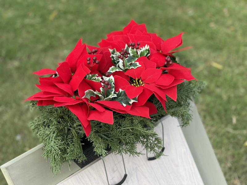 Artificial Christmas Cemetery Saddles 10 Pcs Red Poinsettia Outdoor Memorial Headstone Flowers Realistic Bouquet Arrangement