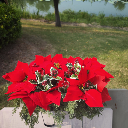 Artificial Christmas Cemetery Saddles 10 Pcs Red Poinsettia Outdoor Memorial Headstone Flowers Realistic Bouquet Arrangement