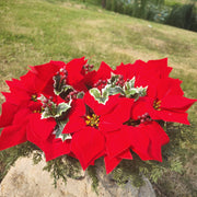 Artificial Christmas Cemetery Saddles 10 Pcs Red Poinsettia Outdoor Memorial Headstone Flowers Realistic Bouquet Arrangement