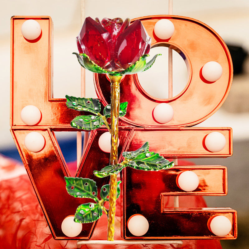 10 Inch Artificial Crystal Roses Bouquet with Glass Vase, 1 Set, Bulk Gift Arrangement